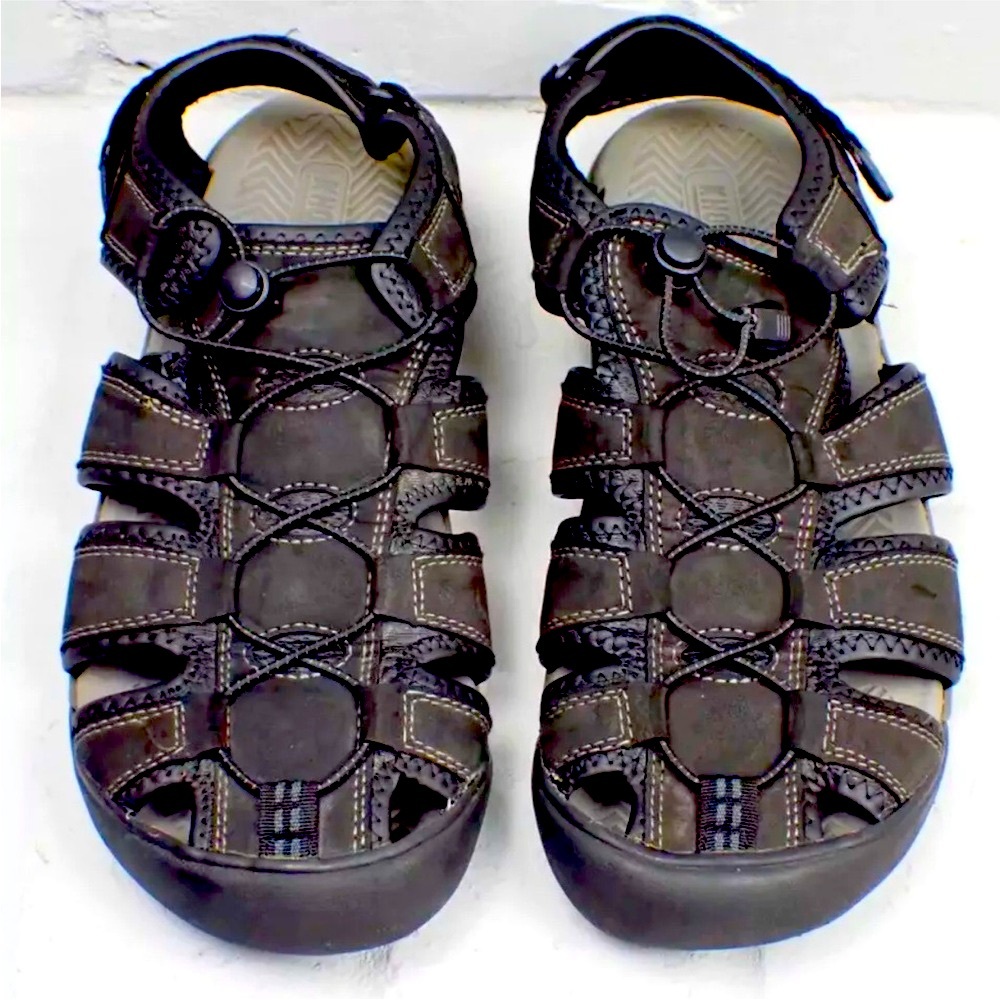 Khombu Men's Fisherman Sandals Travis Black Hiking Water Adjustable Size 12M